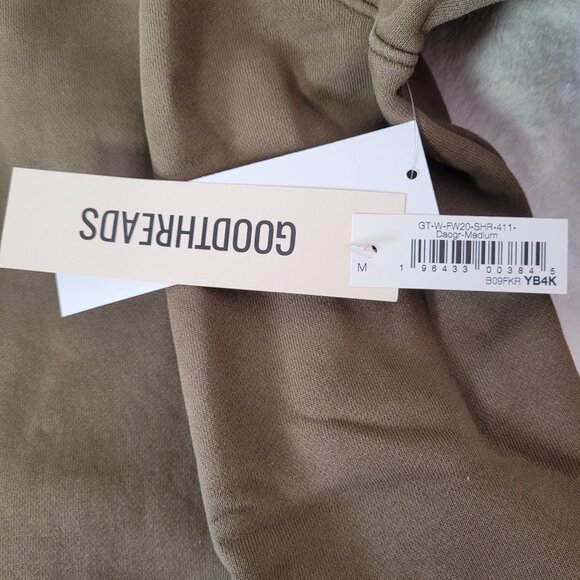 Goodthreads Women Heritage Fleece Long Sleeve Ruffle Shoulder Sweatshirt Olive M - Picture 7 of 11